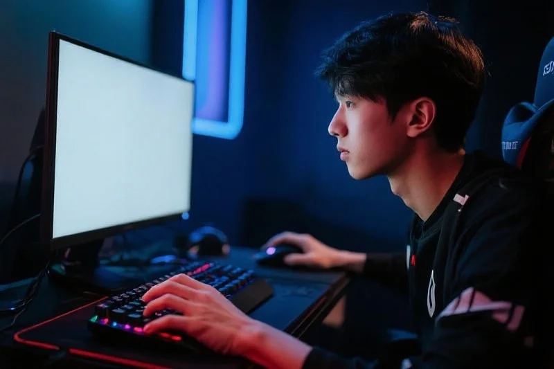 电竞选手专注比赛